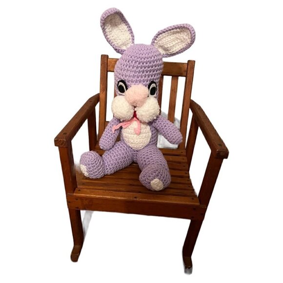 True Vintage Crocheted Amigurumi Purple Easter Bunny Rabbit Plush Stuffed Animal - Picture 2 of 12